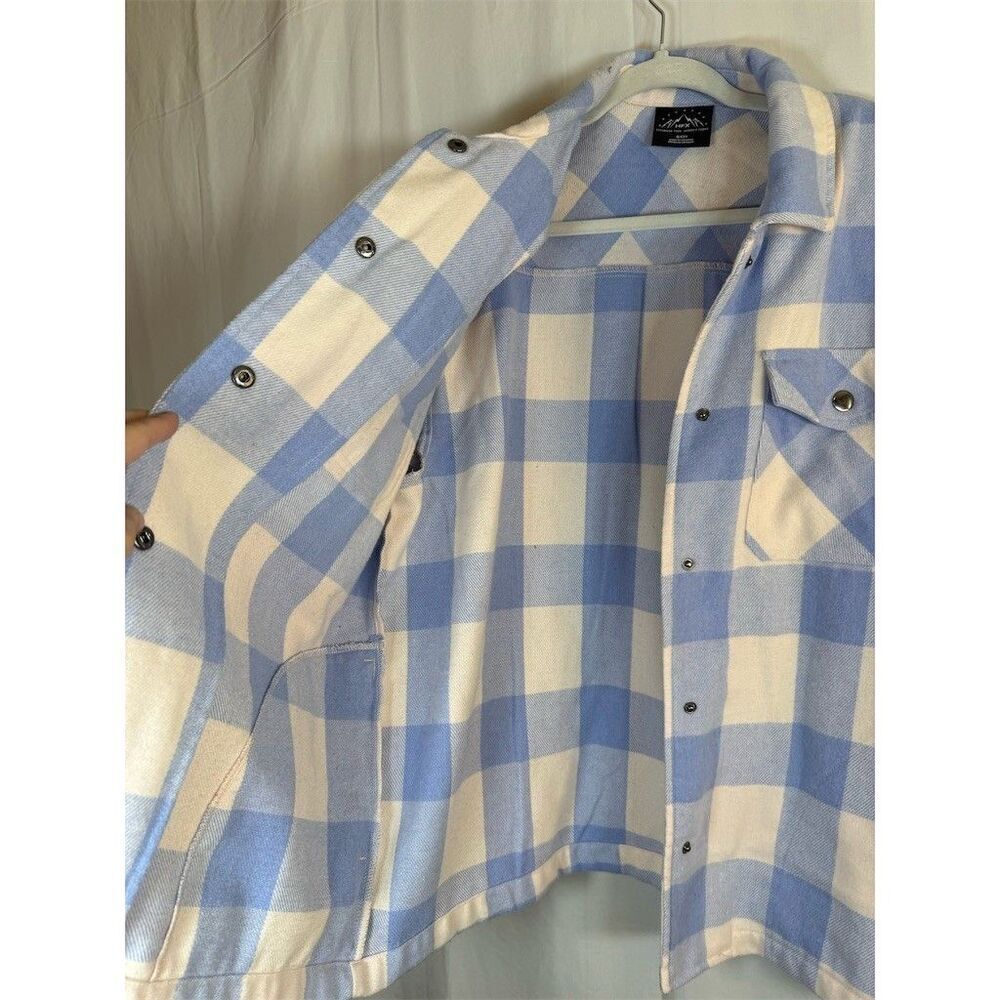HFX Shacket Shirt Jacket Womens Size S Blue & Cream Plaid Snap Front Cozy - Picture 4 of 15